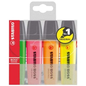 Szövegkiemelő készlet, 2-5 mm, STABILO "Boss", 4 különböző szín