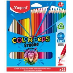 Színes ceruza készlet, háromszögletű, MAPED "Color'Peps Strong", 24 különböző szín