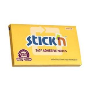 Öntapadó jegyzettömb, 76x127 mm, 100 lap, STICK N „360°, sárga