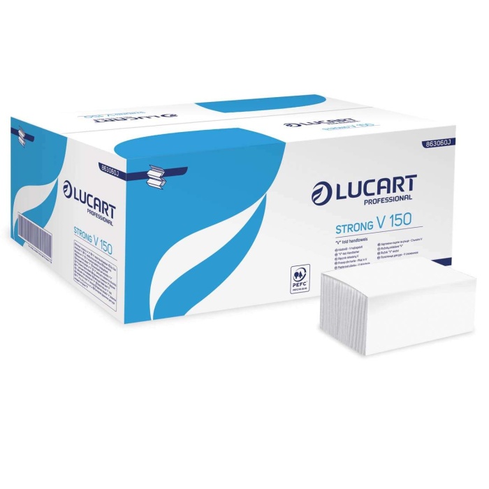 V 150 Lucart Strong 2 rtg. hófehér hajtogatott kéztörlő  20 csomag/karton