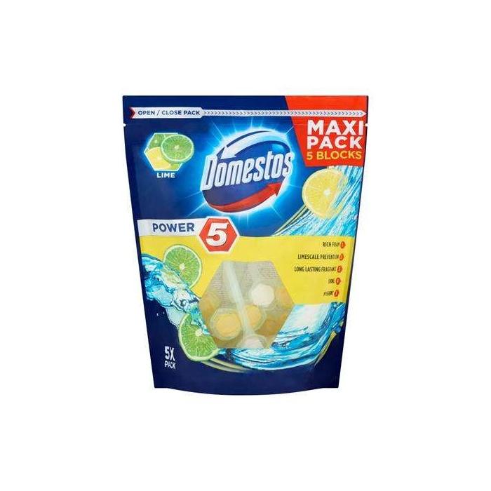 WC fertőtlenítő, 5 db-os, DOMESTOS "Power 5", lime