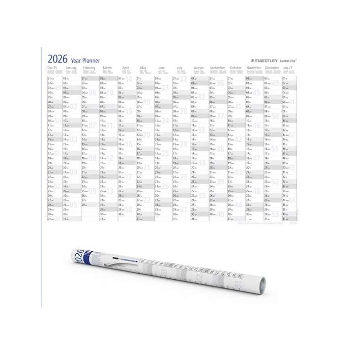 Éves tervezőtábla, törölhető, angol nyelvű, 84x60 cm, STAEDTLER "Lumocolor® 641 YP", 2026